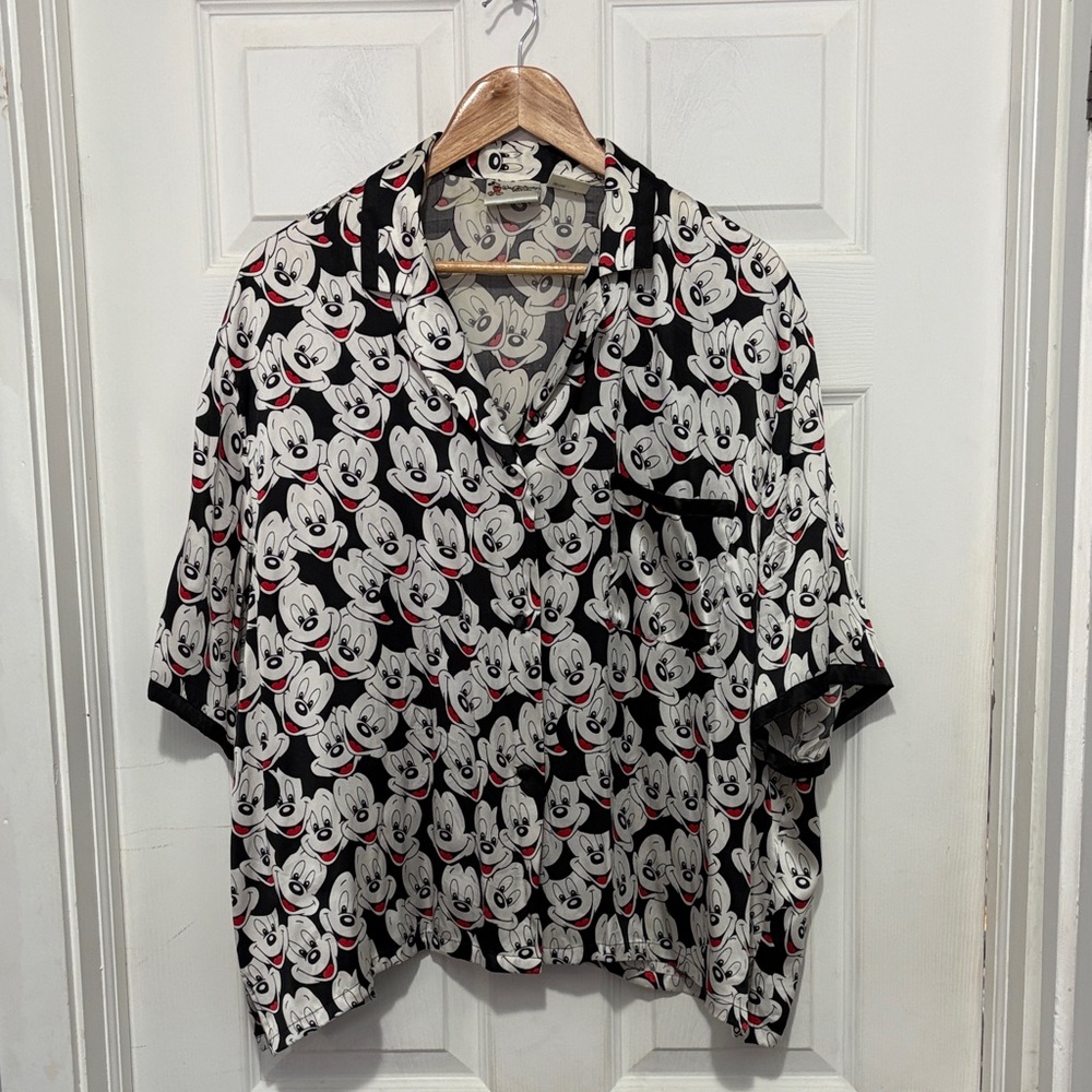 Vintage Disney World Mickey Mouse Silk Button Down Shirt
